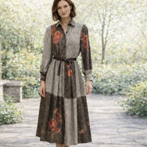 Kerbella | Vintage Lux Pleated Hemline Mixed Print Dress